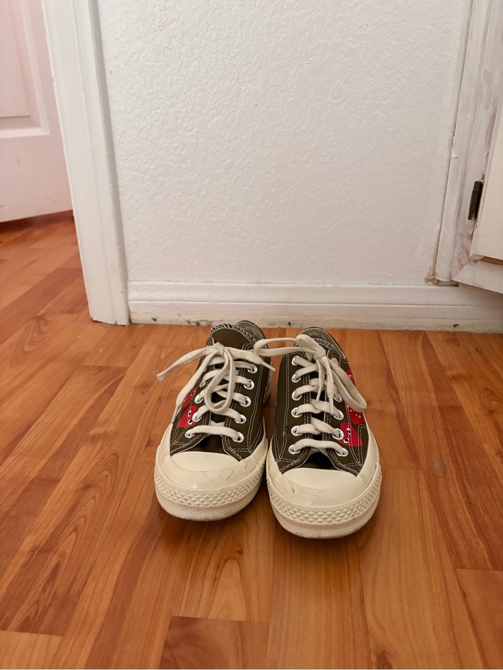 Women’s Converse Canvas Lace-Up Sneakers with Red Heart Detail